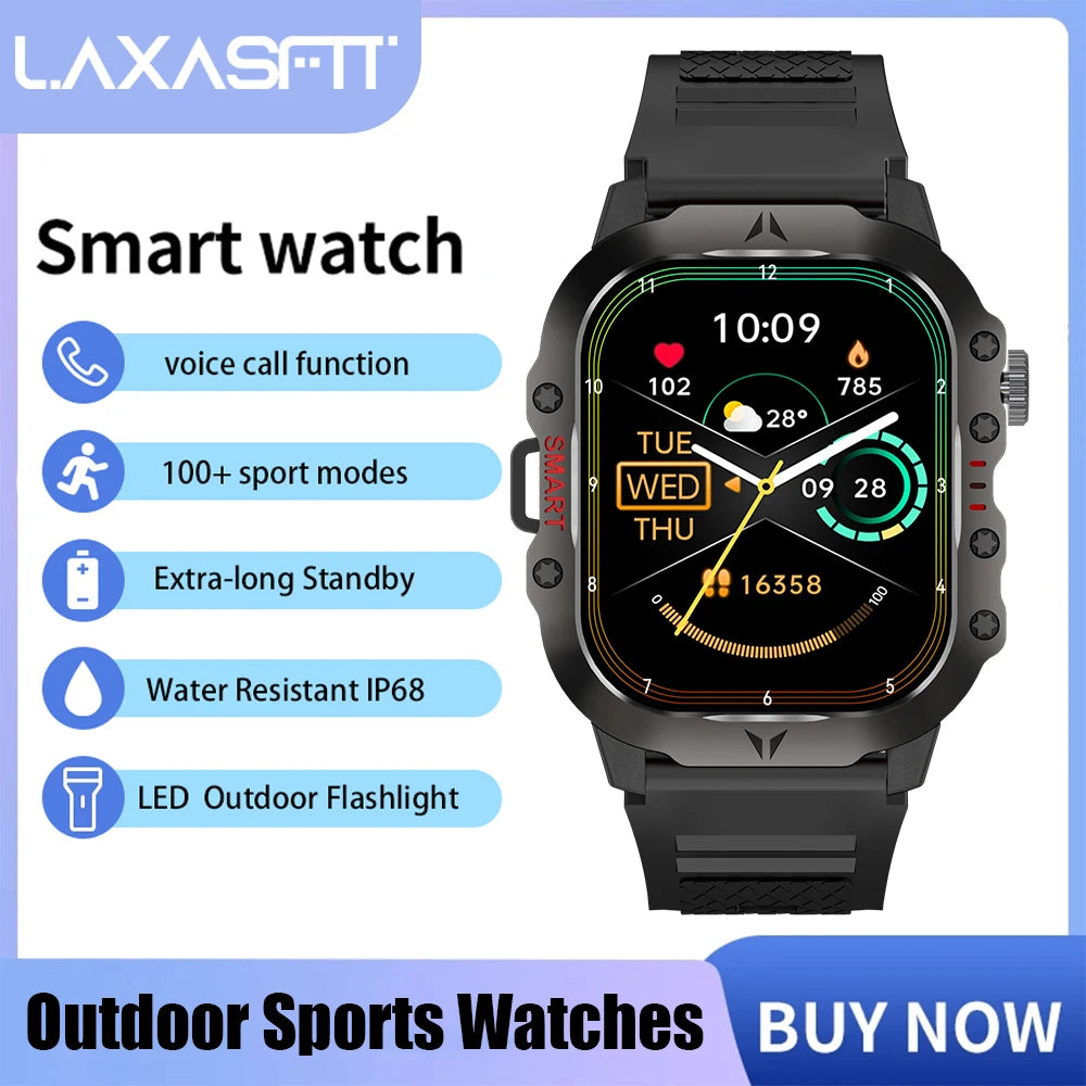 LAXASFIT New Outdoor Sports Smart Watch 2.01 Inch Screen 320 MAh Bluetooth Voice Call LED Flashlight IP68 Waterproof Smart Watch