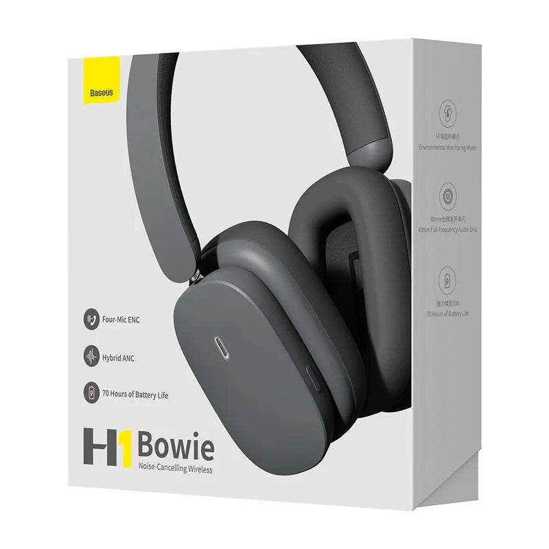 Baseus Bowie H1 Noise-Cancelling Wireless Headphones Gray Earphone Bluetooth 5.2 Over the Ear Headset