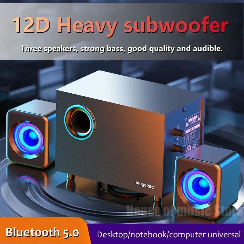 USB Wired Bluetooth Computer Speaker Home 2.1 Channel Wooden Desktop Subwoofer Active Audio 3D Surround Sound Bass Game Speakers