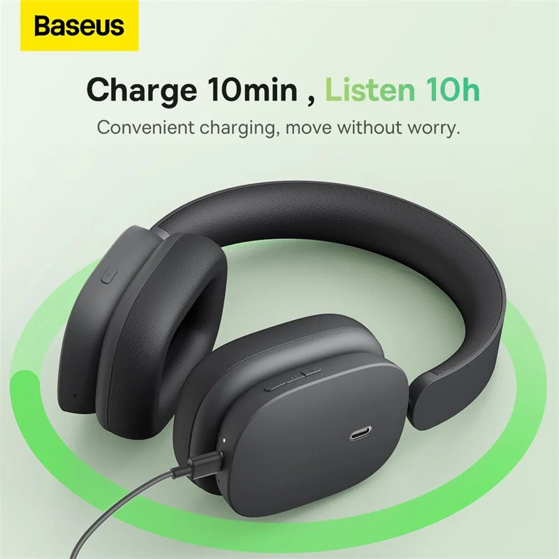 Baseus Bowie H1 Noise-Cancelling Wireless Headphones Gray Earphone Bluetooth 5.2 Over the Ear Headset