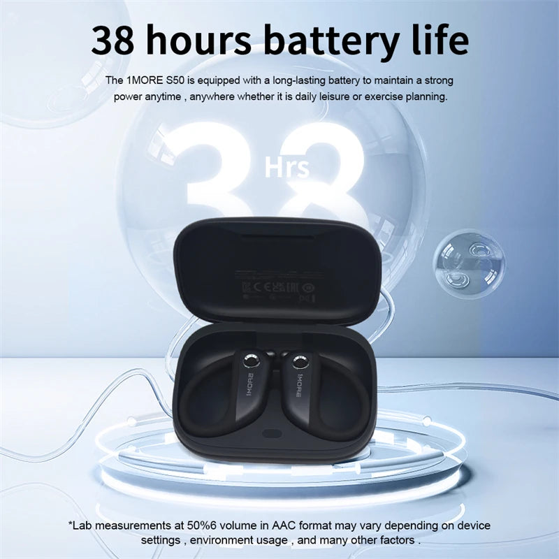 1MORE Fit Open Earbuds S50 Open Ear Wireless Headphones Bluetooth 5.3 with 4 Microphone, IPX7, Fast Charging, 38Hours Playtime