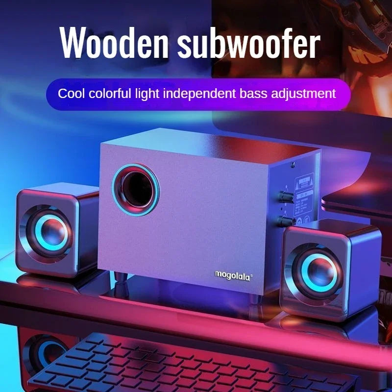 USB Wired Bluetooth Computer Speaker Home 2.1 Channel Wooden Desktop Subwoofer Active Audio 3D Surround Sound Bass Game Speakers