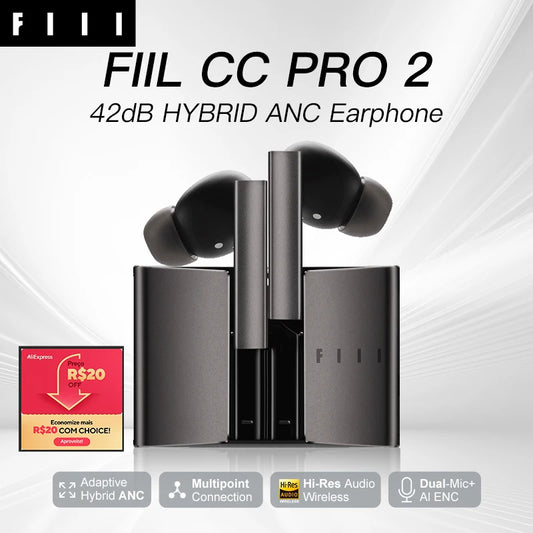 FIIL CC Pro2 Wireless Earphone Hi-Res Audio 42dB Adaptive HYBRID ANC 32Hours Playtime Fast charge Dual-Mic+ENC Headphones